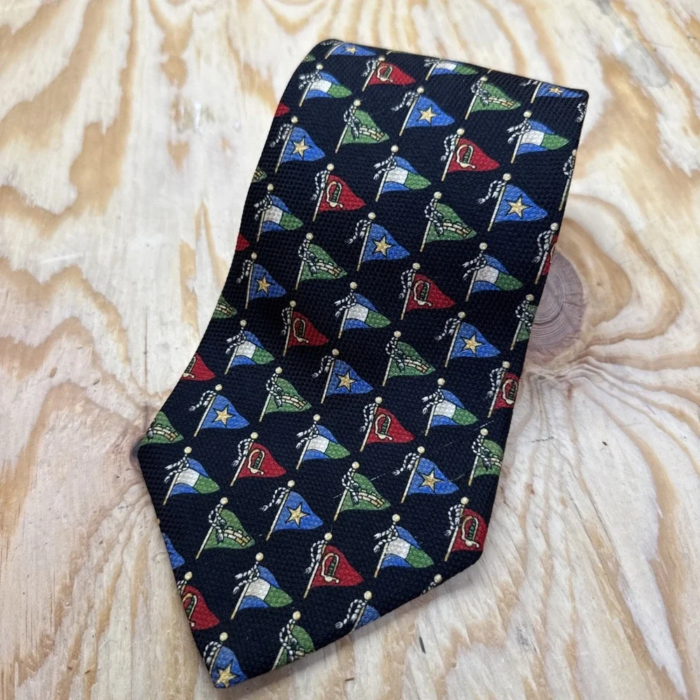 Tommy Hilfiger‎ Nautical Flag Silk Tie USA Made Herald Crest Italy Print Boating